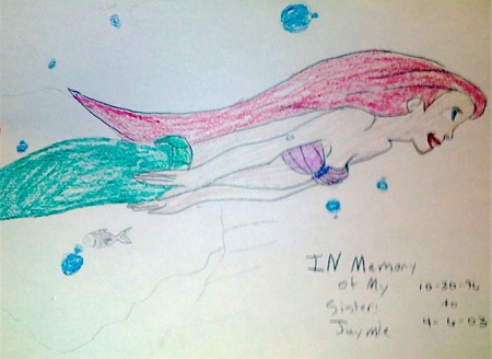 Jessie Salmons' mermaid drawing of his sister, Jaymie