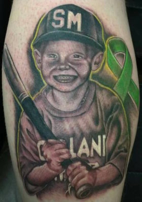 Bruce Evans tattoo of son Tony