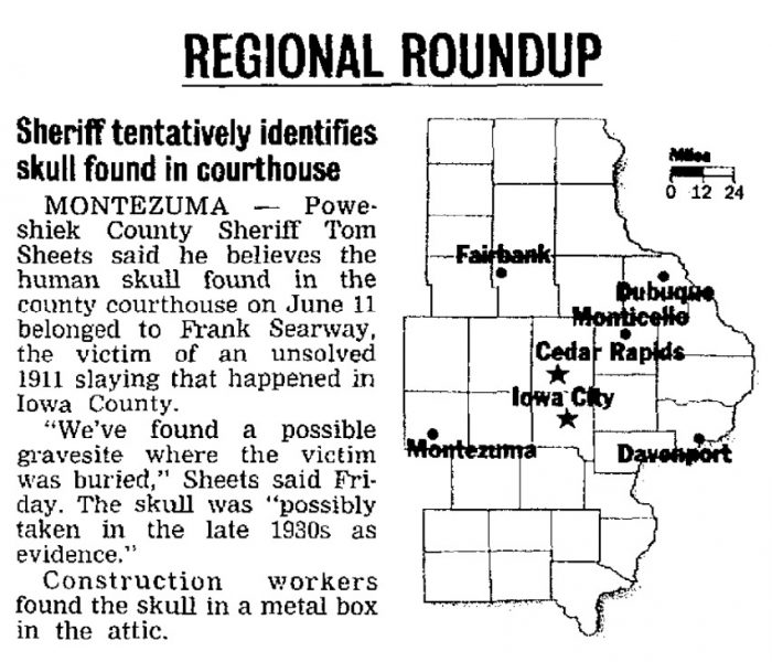 Gazette map of skull found at courthouse