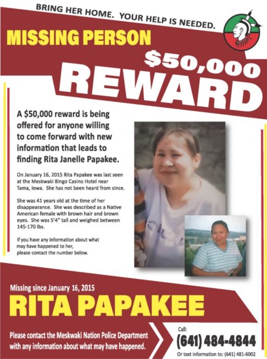 Reward poster for Rita Papakee